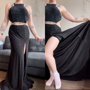 Long rhinestone gown backless prom dress formal